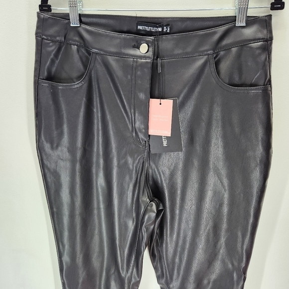 Prettylittlething Leather Pants Womens 10 Black BNWTs Side Slits - Picture 5 of 15